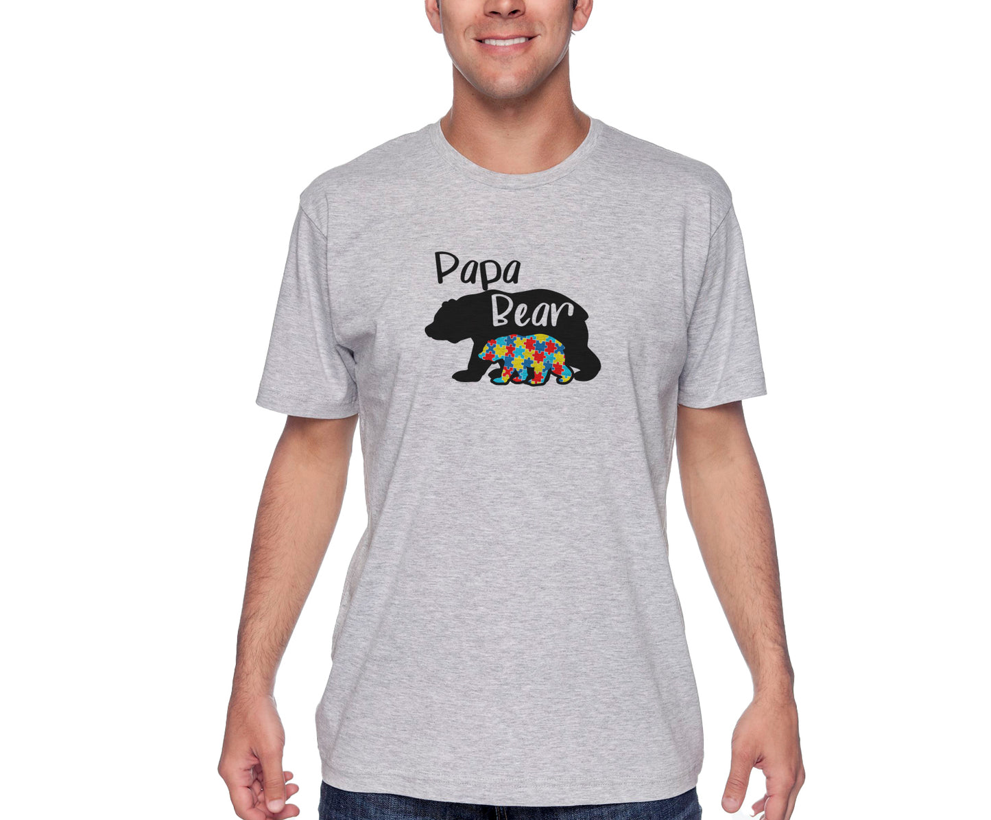 Papa Bear Autism Awareness Men's Tee Shirt - Grey