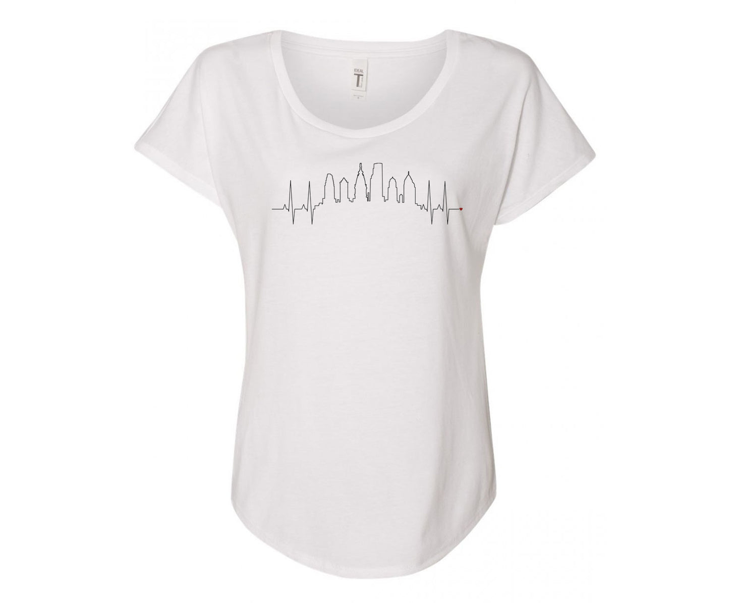 Philadelphia Heartbeat Skyline Ladies Tee Shirt - In White & Grey