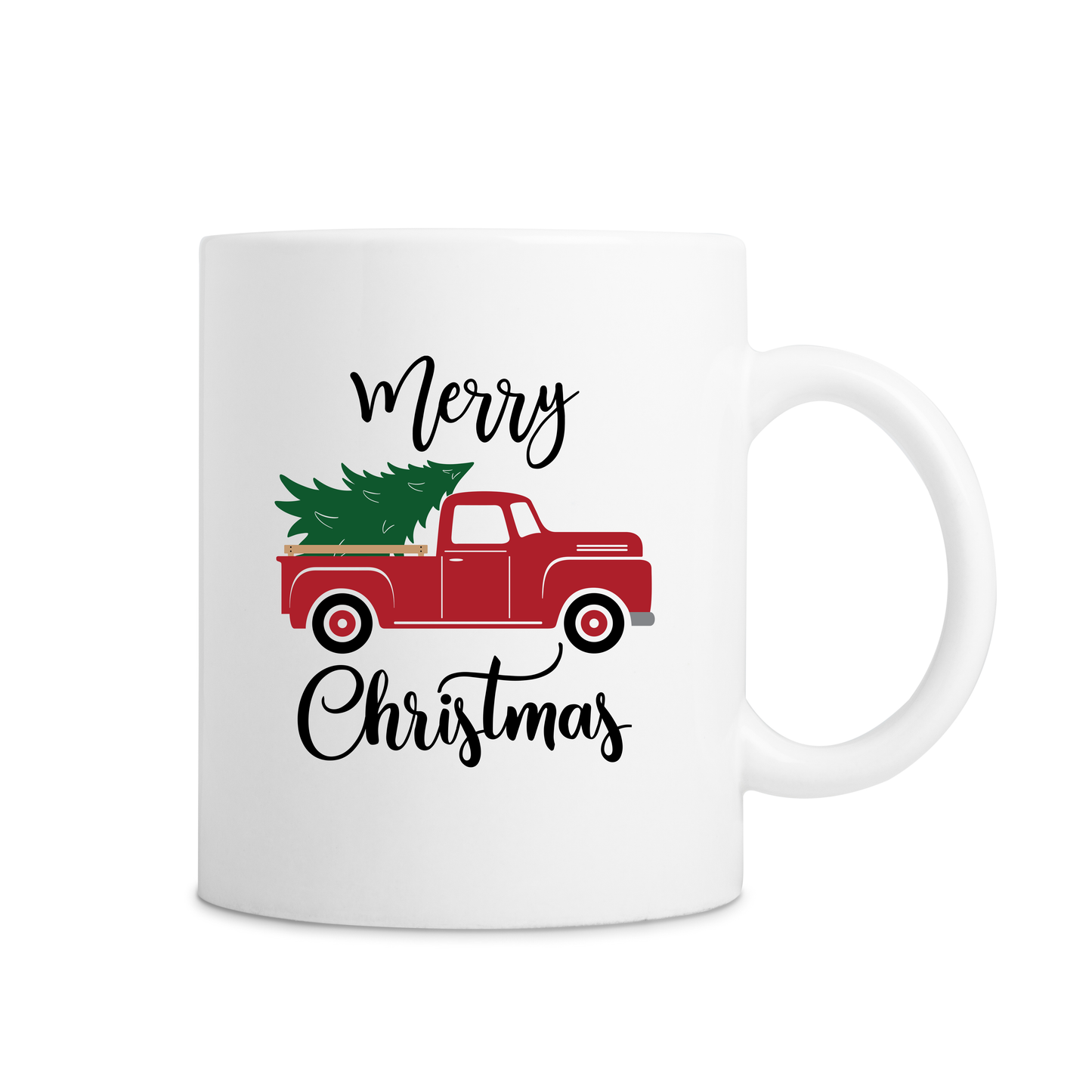 Merry Christmas Red Truck Mug - White
