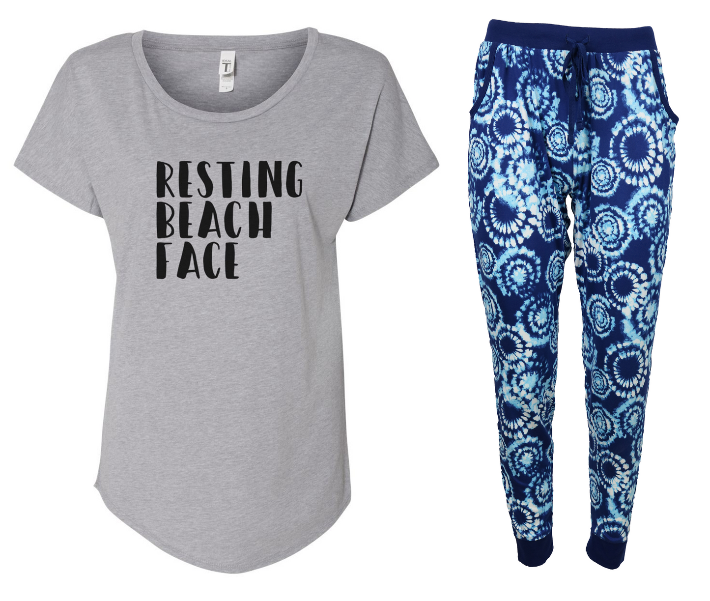 Resting Beach Face Blue Tie Dye Jogger Pajama Set