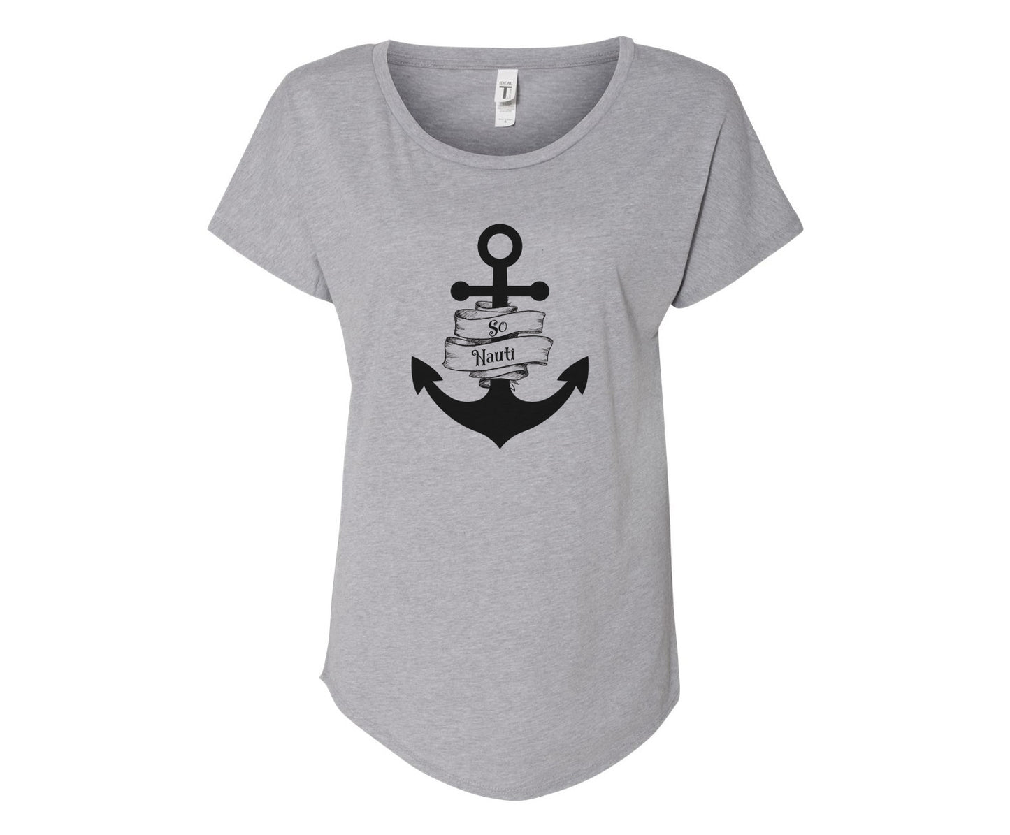 So Nauti Anchor Ladies Tee Shirt - In Grey & White