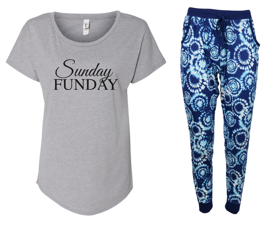 Sunday Funday Blue Tie Dye Jogger Pajama Set