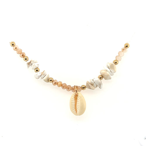 Cowry & Shell Themed White Beaded Anklet