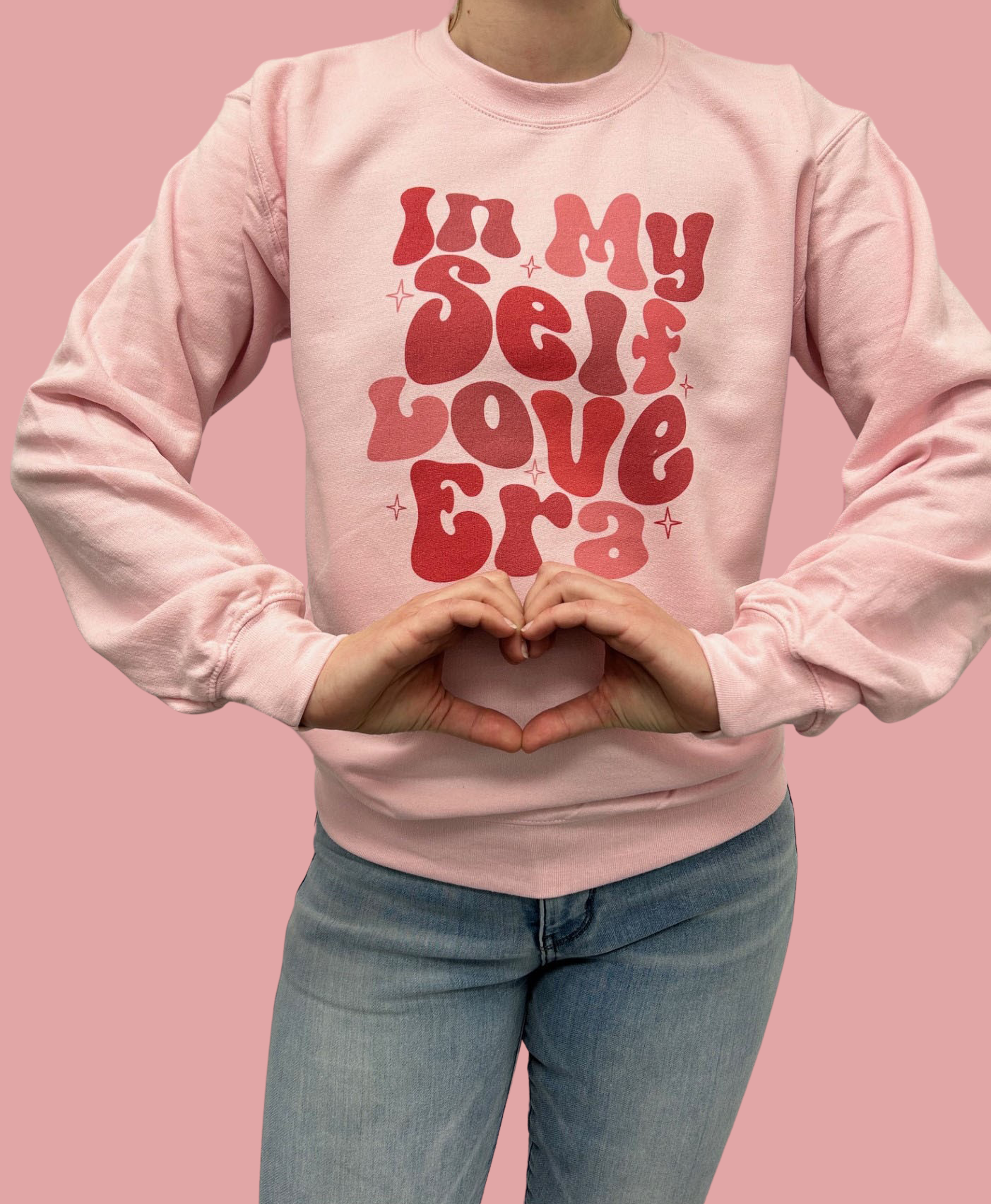 In My Self Love Era Gilden Crew Neck Sweatshirt - Pink