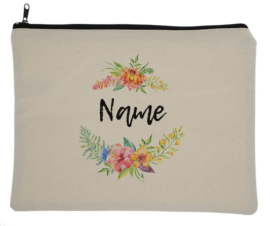 Canvas Custom Name Zipper Bag With Tropical Flowers