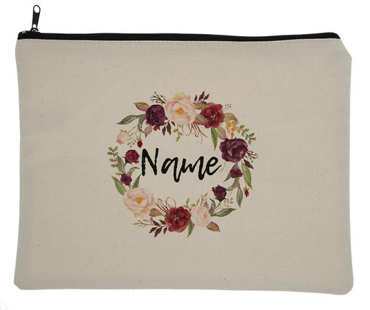 Canvas Custom Name Zipper Bag With Roses