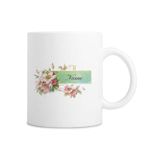 White Custom Name Mug With Vintage Floral Print