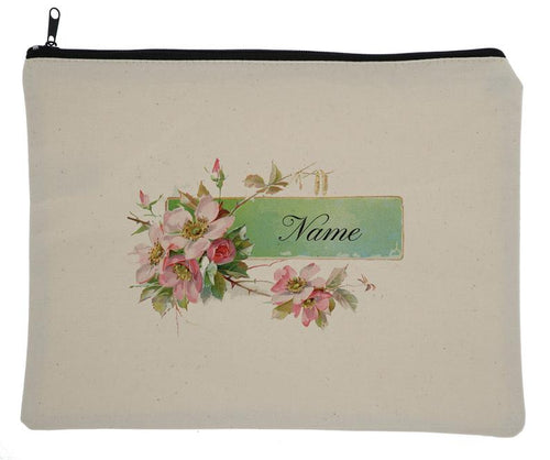 Canvas Custom Name Zipper Bag With Vintage Flowers