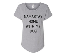 Load image into Gallery viewer, Namastay Home with my Dog Ladies Tee Shirt - In Grey &amp; White