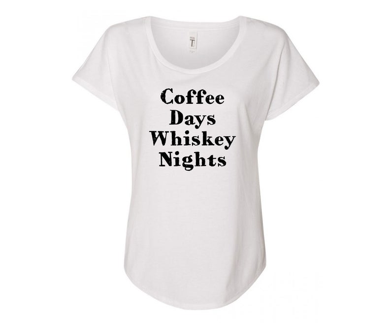 Coffee Days Whiskey Nights Ladies Tee Shirt - In Grey & White