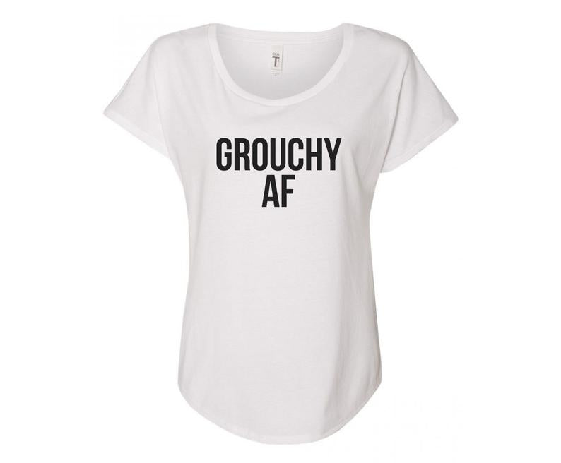 Grouchy AF Ladies Tee Shirt - In Grey & White
