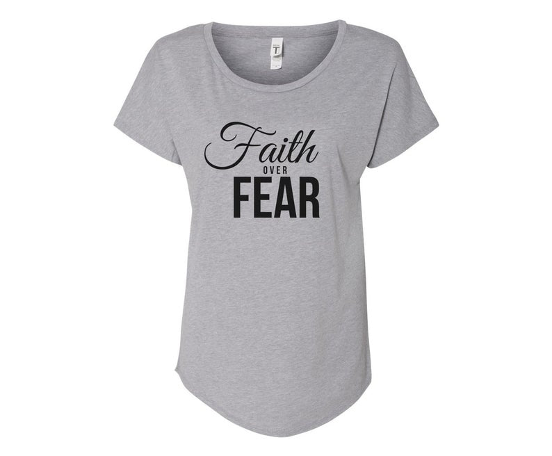 Faith Over Fear Ladies Tee Shirt - In Grey & White