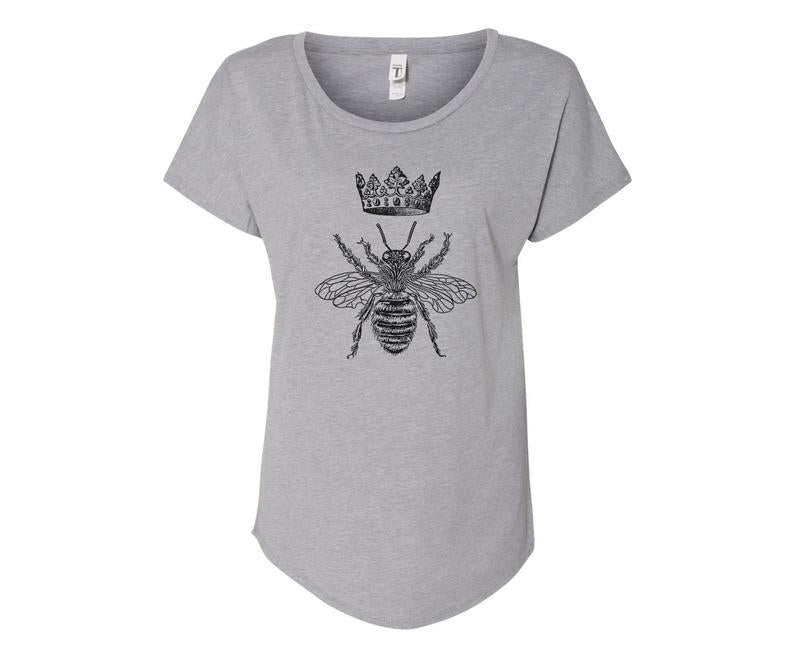 Queen Bee Ladies Tee Shirt - In Grey & White
