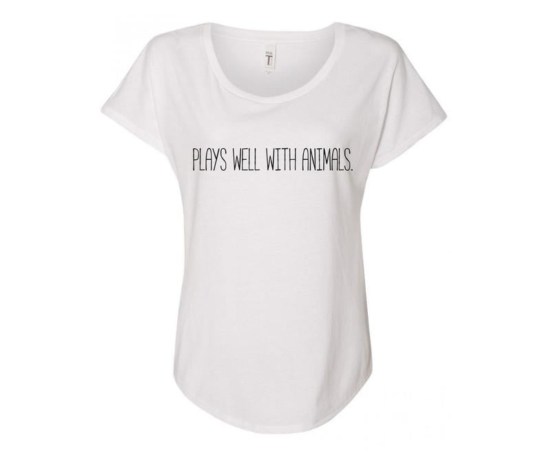 Plays Well with Animals Ladies Tee Shirt - In Grey & White
