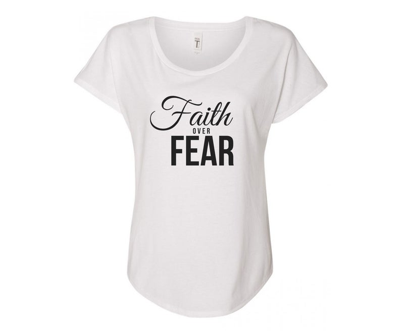 Faith Over Fear Ladies Tee Shirt - In Grey & White