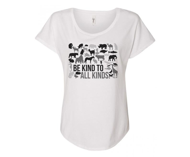 Be Kind to All Kinds Animal Tee Shirt - In Grey & White