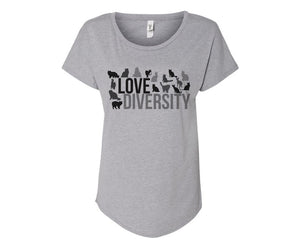Love Diversity Cat Lovers Tee Shirt - In Grey & White