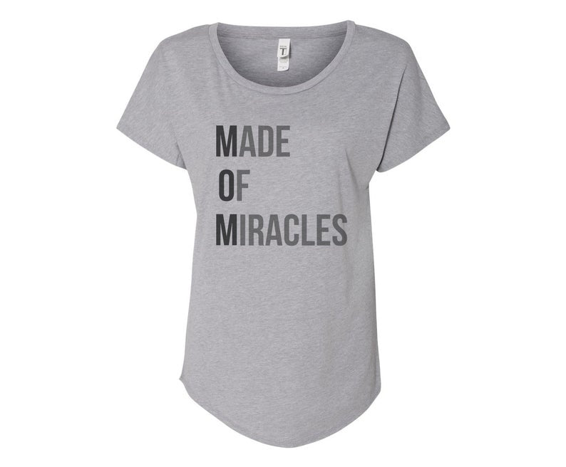 MOM: Made Of Miracles Ladies Tee- In Grey & White