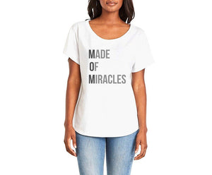MOM: Made Of Miracles Ladies Tee- In Grey & White