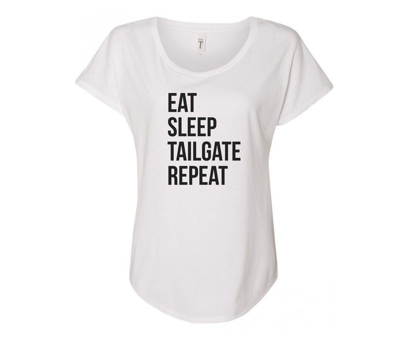 Eat SleepTailgate Repeat Ladies Tee - In Grey & White