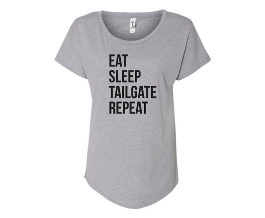 Eat SleepTailgate Repeat Ladies Tee - In Grey & White