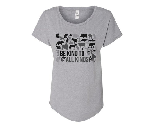 Be Kind to All Kinds Animal Tee Shirt - In Grey & White