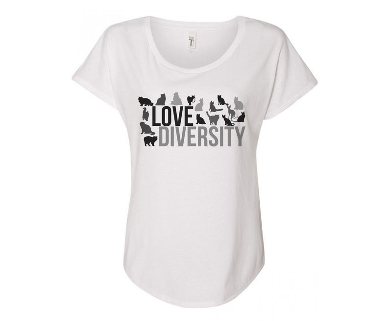 Love Diversity Cat Lovers Tee Shirt - In Grey & White
