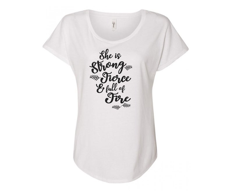 She is Fierce, Strong, and Full of Fire Tee Shirt - In Grey & White
