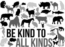 Load image into Gallery viewer, Be Kind to All Kinds Animal Tee Shirt - In Grey &amp; White