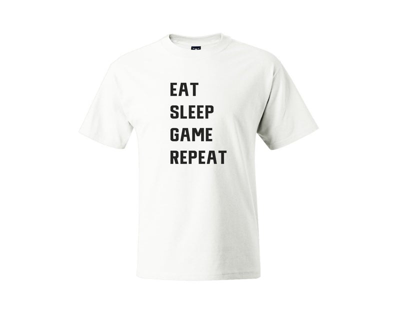 Eat Sleep Game Repeat T-Shirt - In White & Grey
